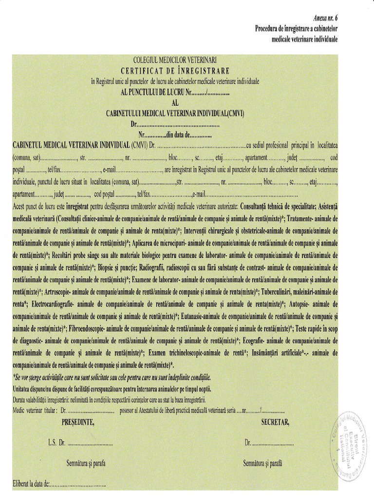 Model Certificat Punct de Lucru CMVI | PDF