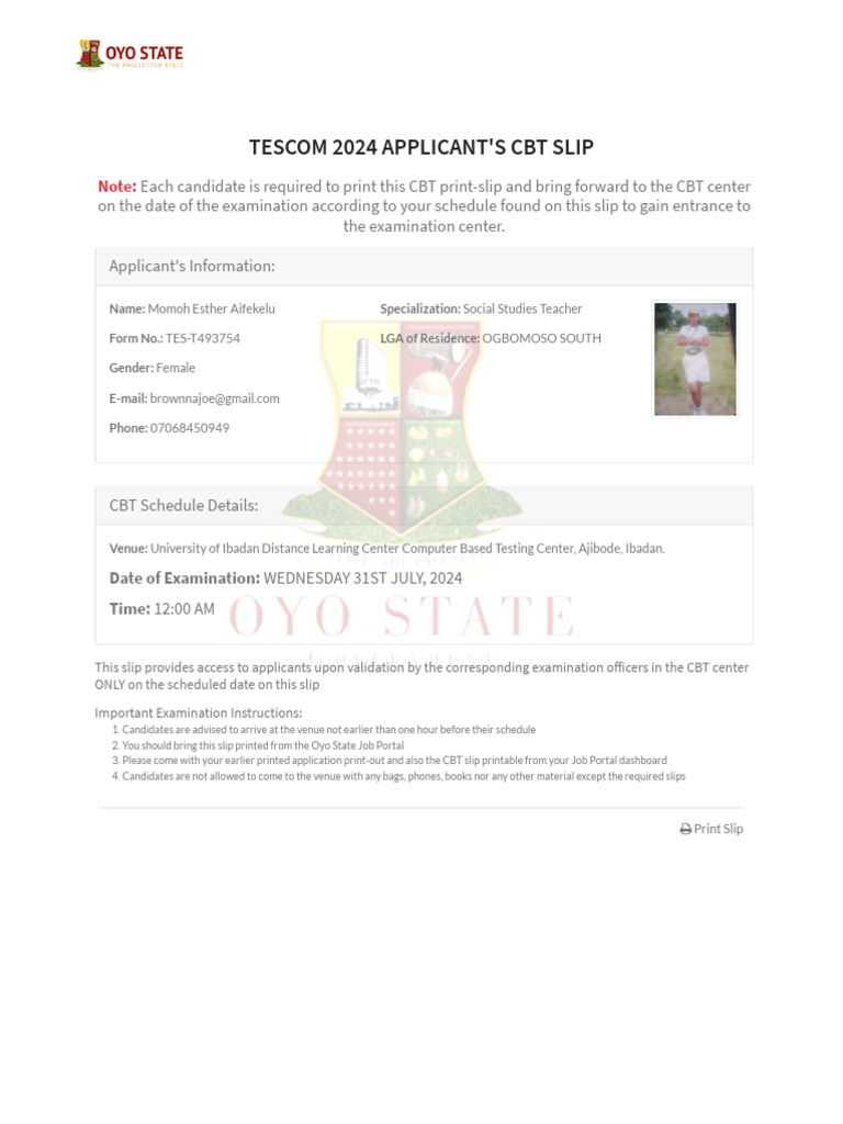 Applicant s cbt slip oyo state job portal pdf career growth