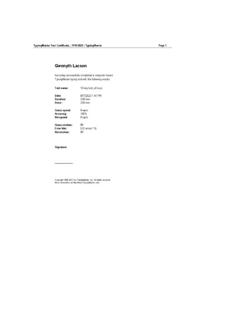 TypingMaster Test Certificate PDF