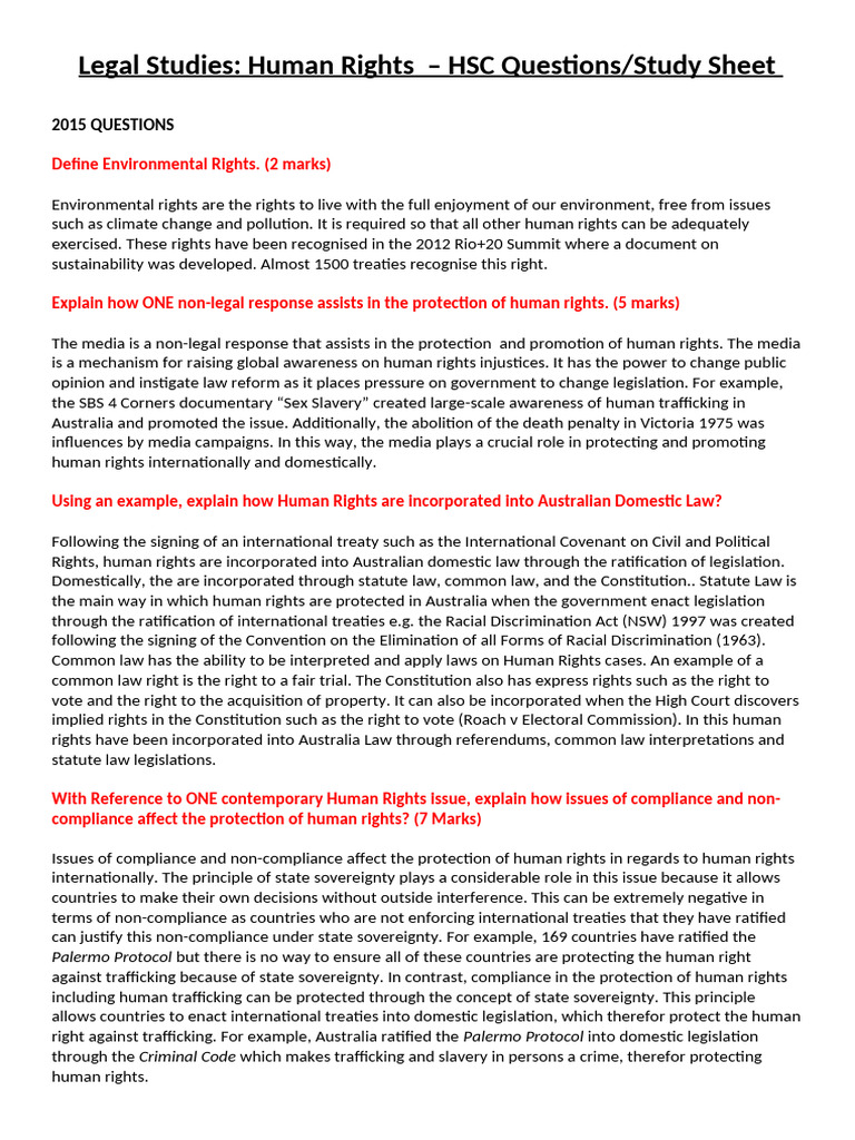 Human Rights - HSC QuestionsAnswers (Neilab Osman) | PDF