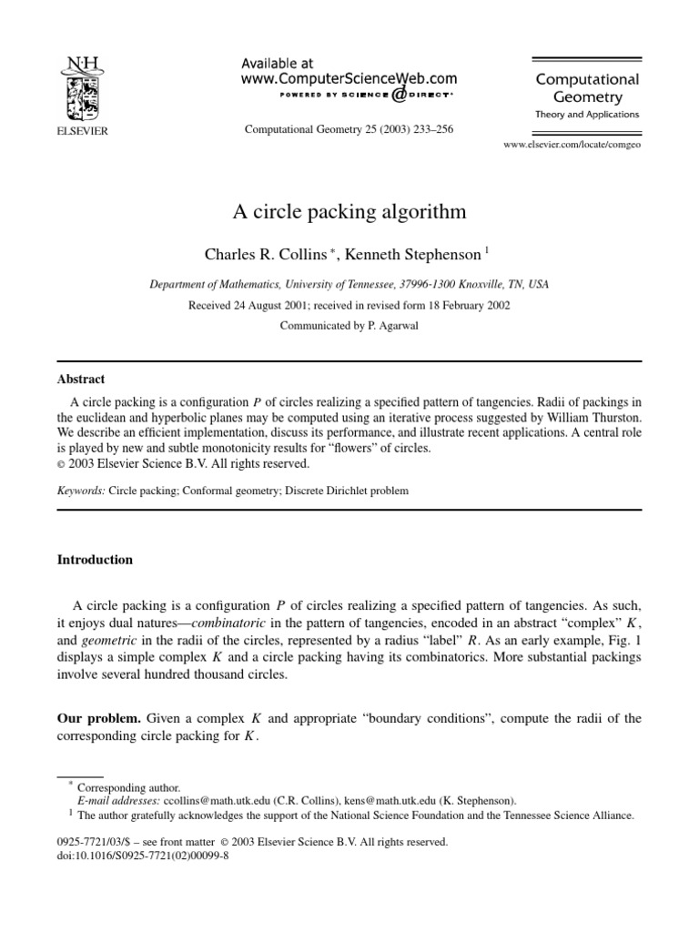 Charles R. Collins and Kenneth Stephenson - A Circle Packing Algorithm ...