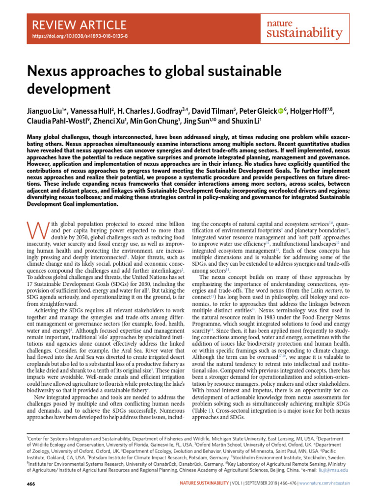 Nexus Approaches for Sustainable Development | PDF | Sustainability ...