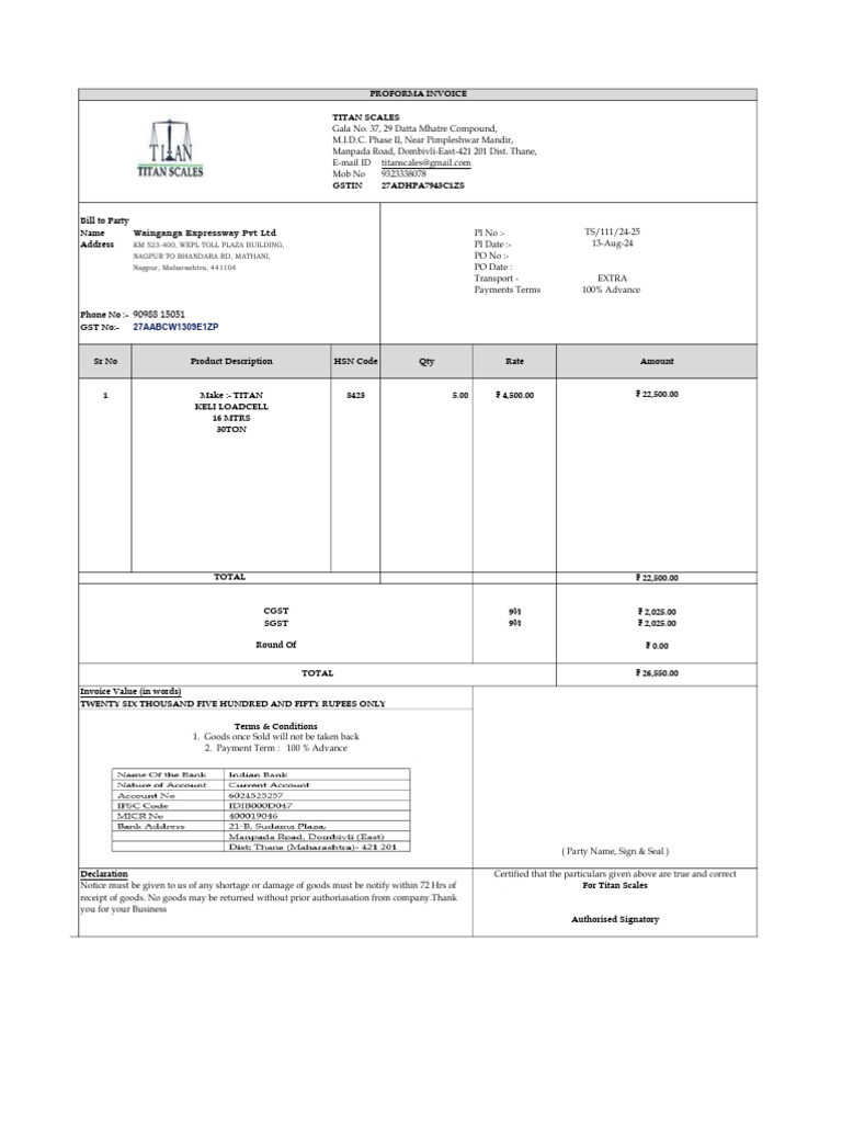 SWB Load Cell Quotation Titan | PDF | Taxation | Economy Of India