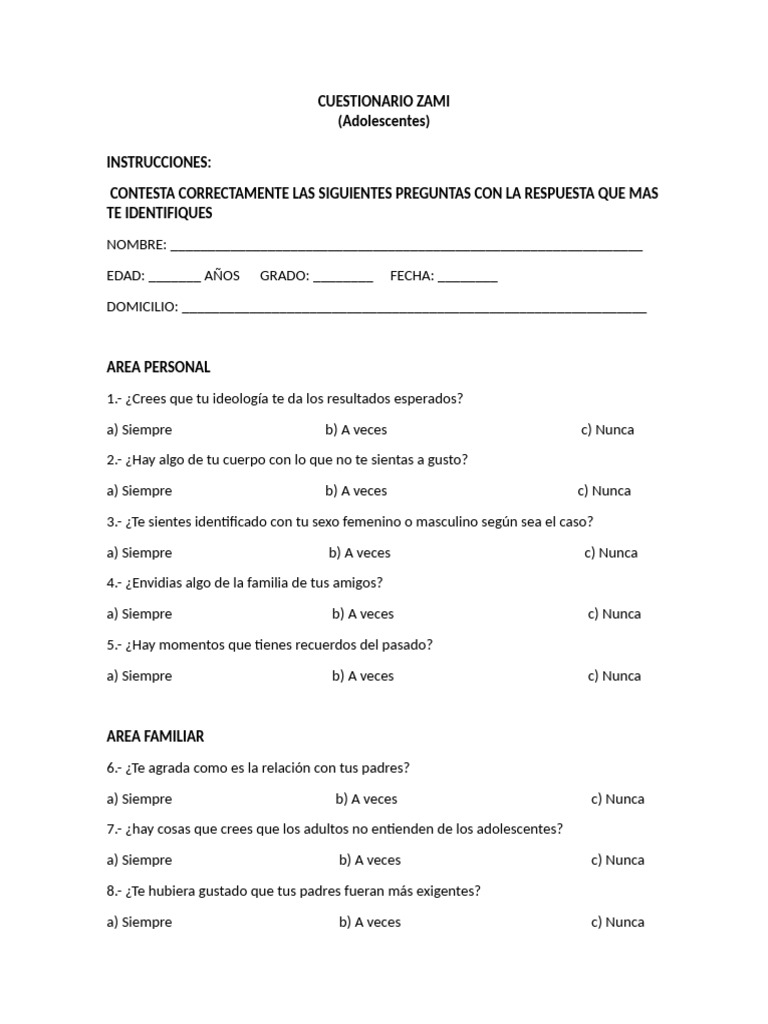 Cuestionario Zami | PDF