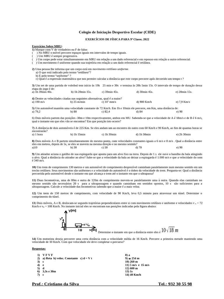 Exercicios de Fisica MRU e MRUV | PDF