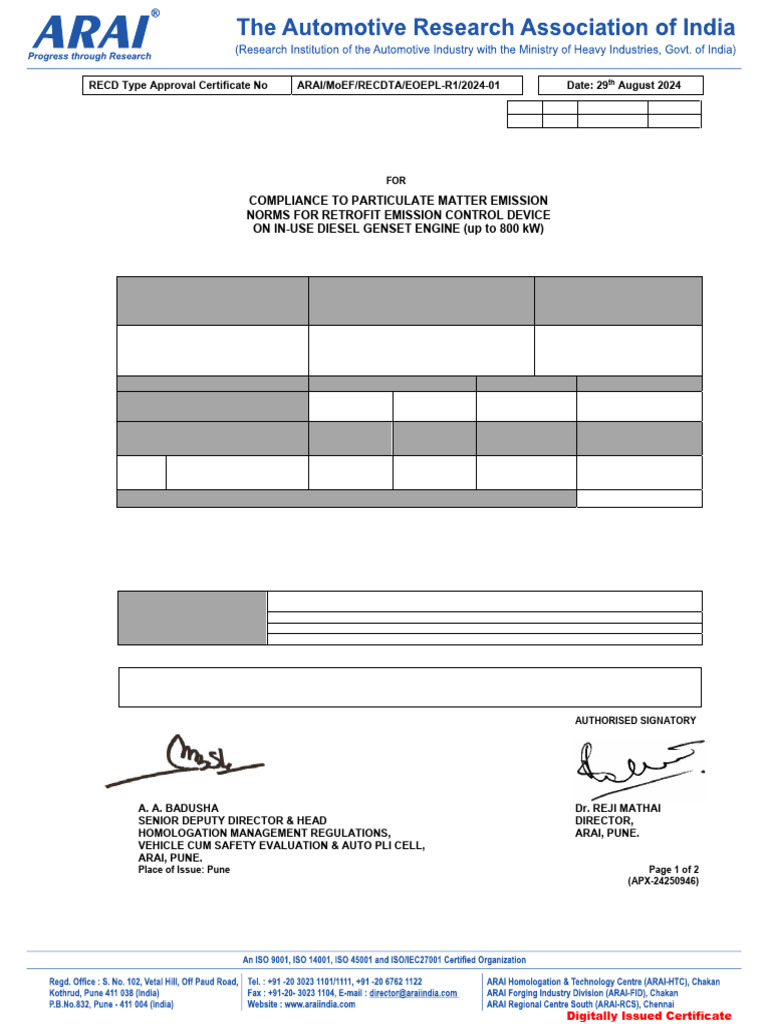 RECD Type Approval for Diesel Gensets | PDF | Air Pollution | Engines