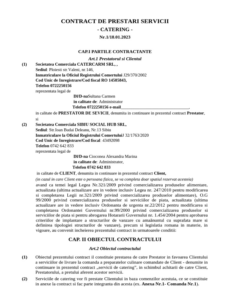 Demo Contract Prestari Servicii Catering PDF