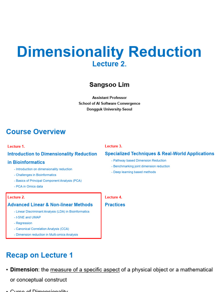 Lecture 2. Dimension Reduction | PDF | Principal Component Analysis ...