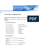 Review Page of Application Form: Exam Related Details