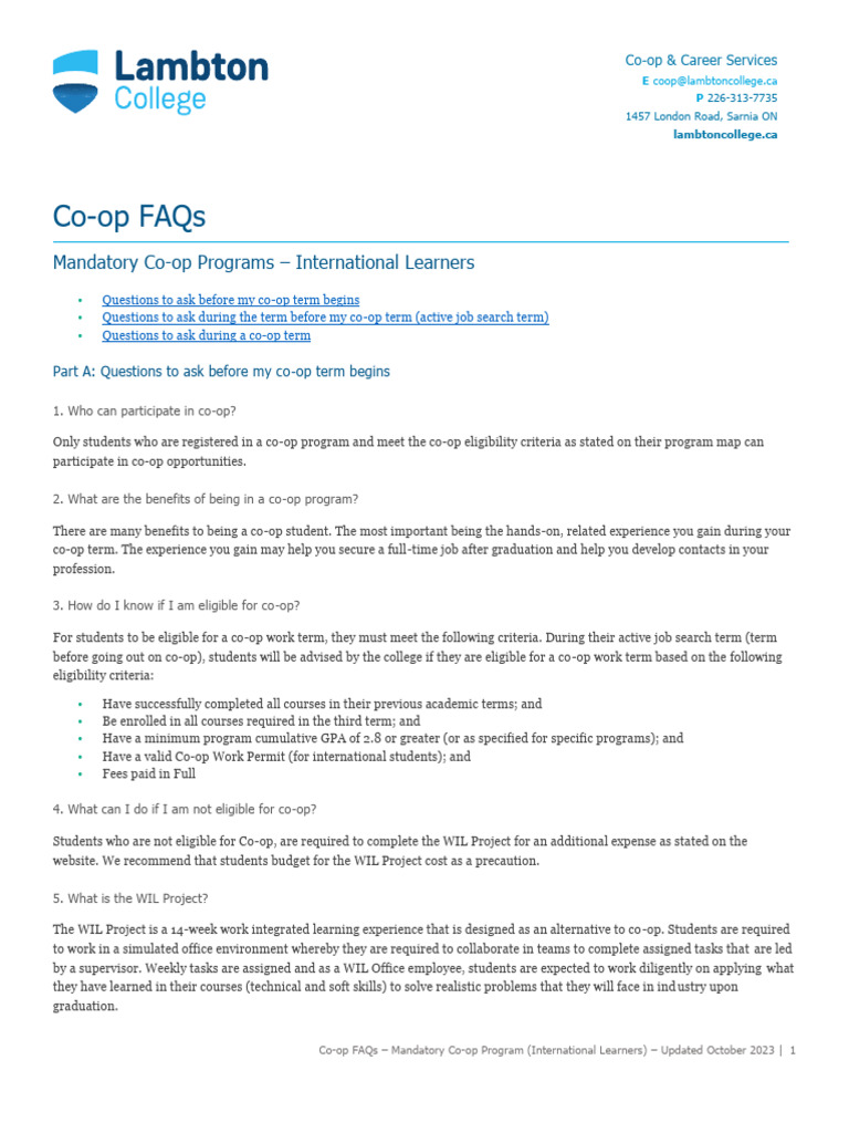 Co-op FAQs for International Students | PDF | Cooperative | Employment