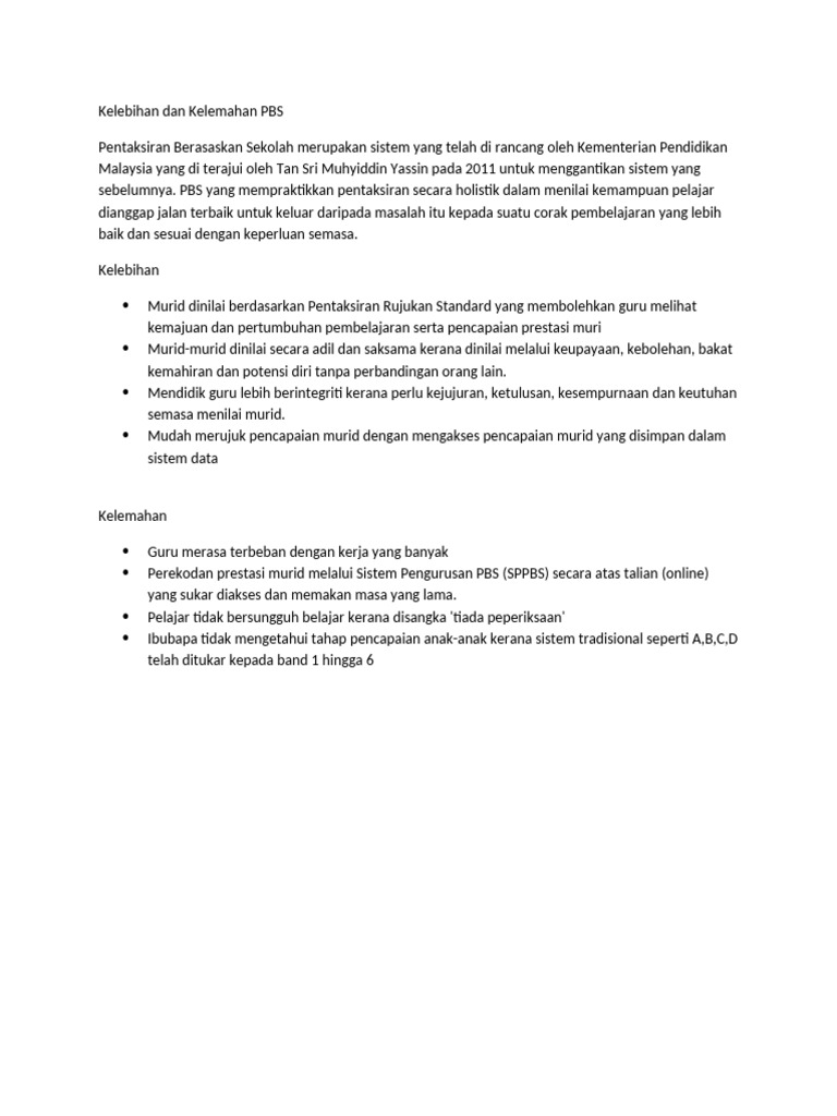Kelebihan dan Kelemahan PBS Sekolah | PDF