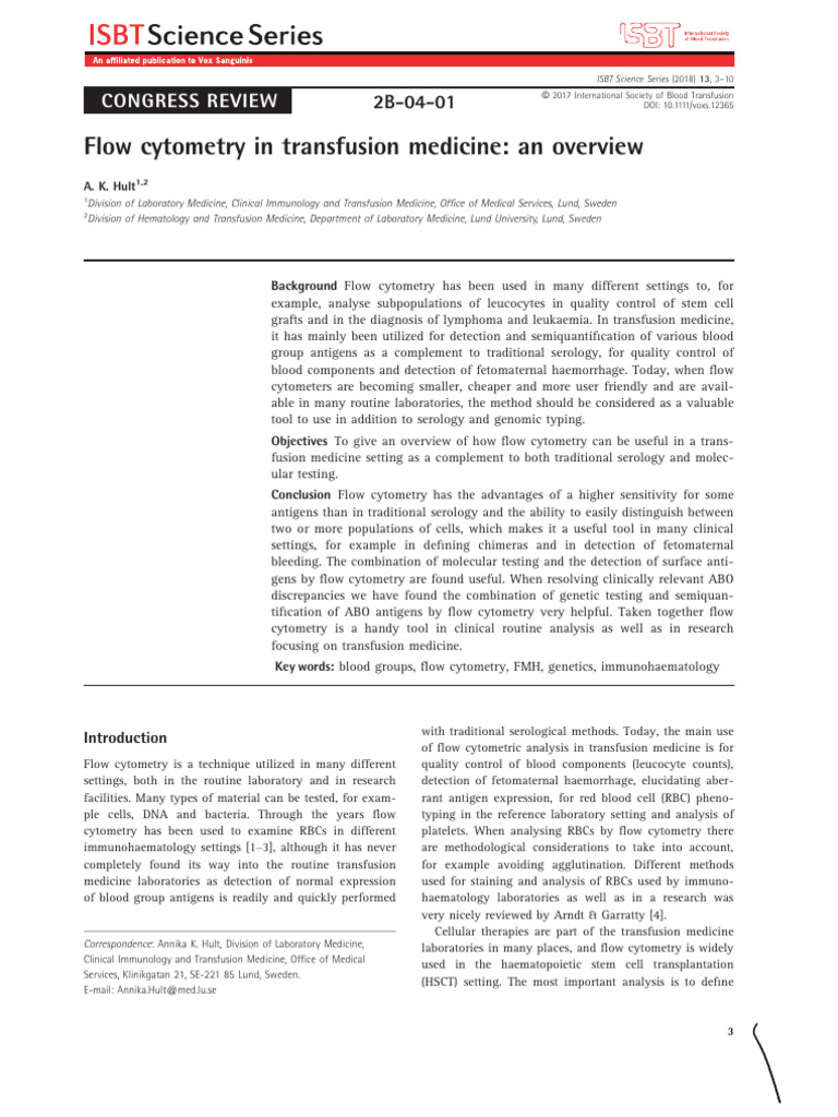 Flow Cytometry in Transfusion Medicine | PDF