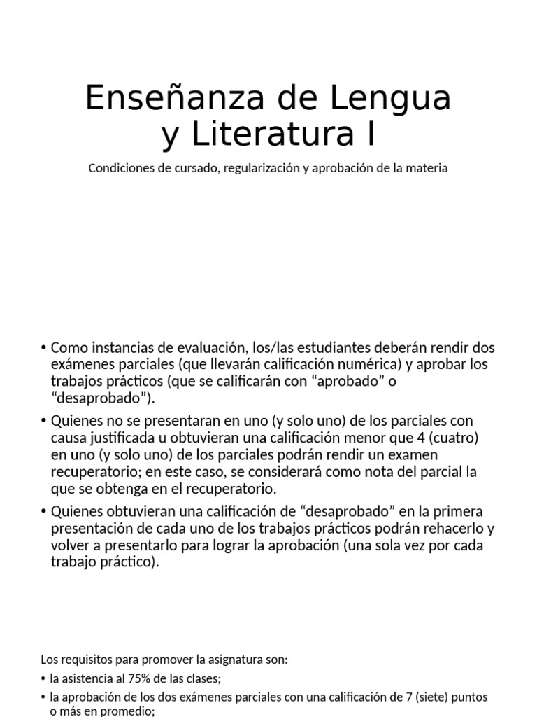 ElyL1 Condiciones de Cursado, Regularización y Aprobación | PDF