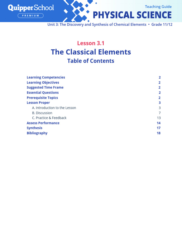 Physical Science SHS 3.1 The Classical Elements | PDF | Matter | Alchemy