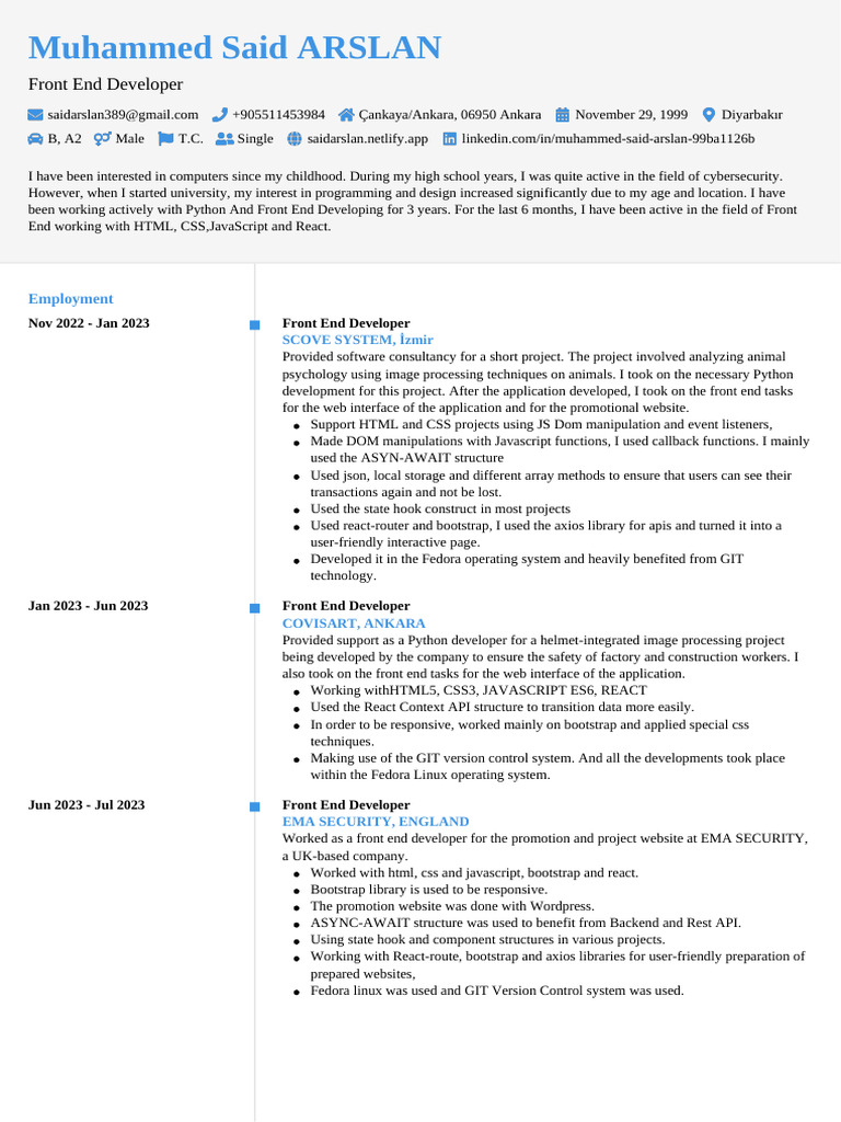 Muhammed Said Arslan: Front End Developer | PDF | Bootstrap (Front End ...