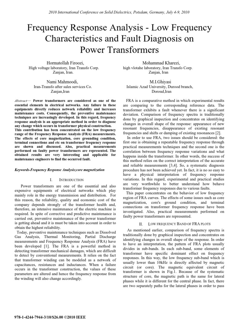 Frequency Response Analysis - Low Frequency Characteristics and Fault ...