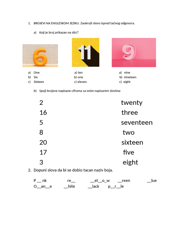Engleski Test Drugi Razred | PDF