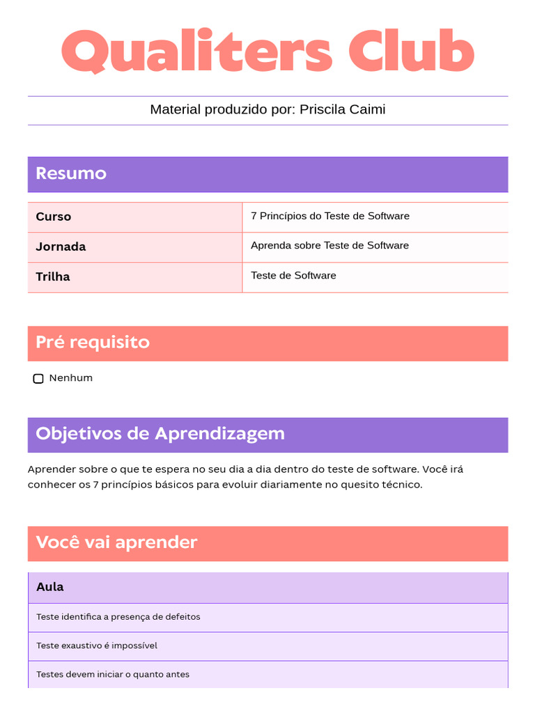7 Princípios do Teste de Software | PDF | Testes de software ...