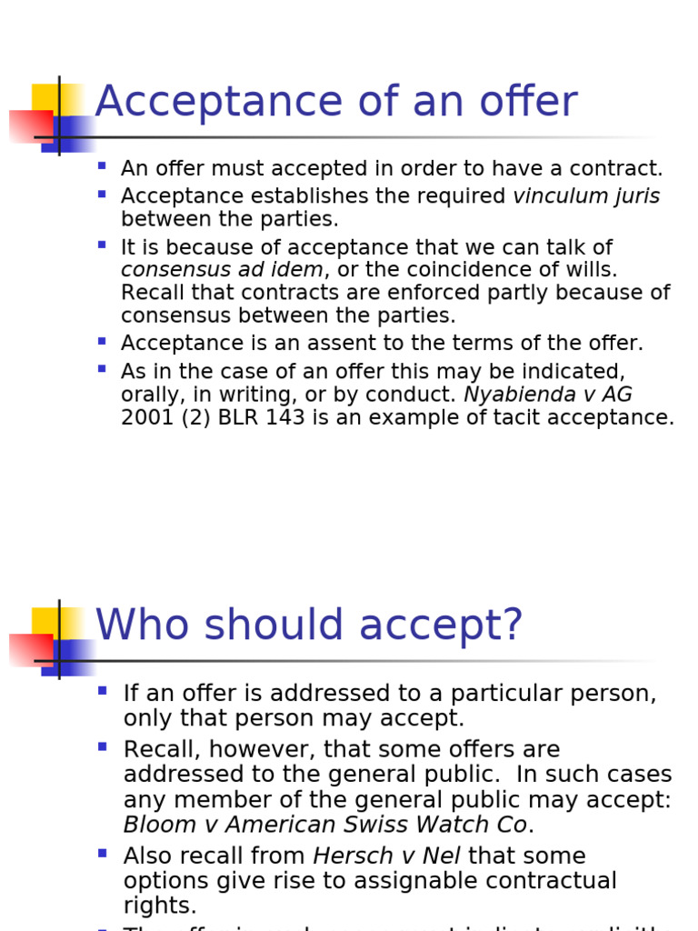 Understanding Acceptance in Contracts | PDF | Offer And Acceptance | Law