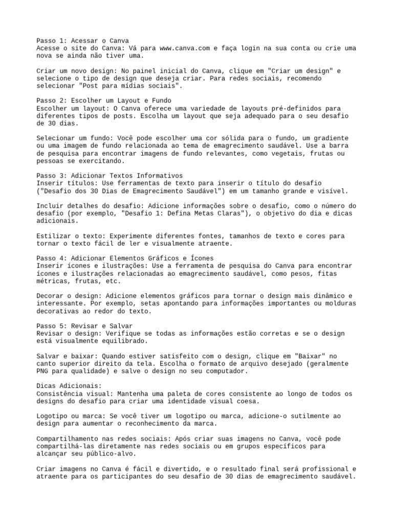 Desafio Dos 30 Dias Emagrecedno Saudável Modo De Montagem Pdf