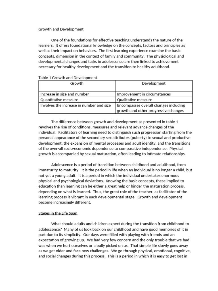 Understanding Growth and Development Stages | PDF | Adolescence | Child ...