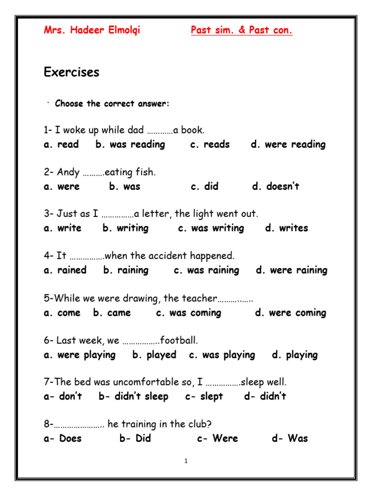 Prep. 1 Past Sim.& Past Con. EX. | PDF