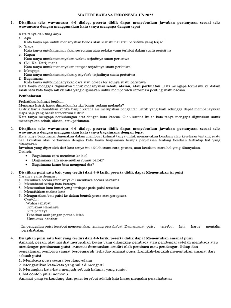 Materi Bi Us 2023 | PDF