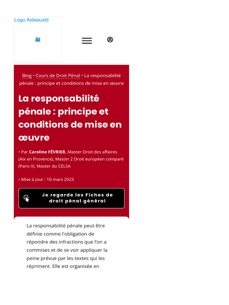 La Responsabilité Pénale - Principe Et Mise en Œuvre | PDF