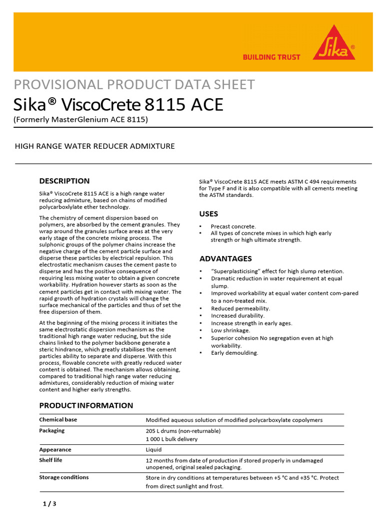 PDS - SikaViscoCrete 8115 ACE | PDF