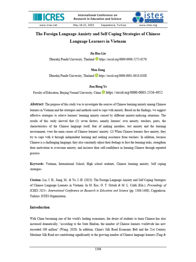 Foreign Language Anxiety and Self Coping Strategies of Chinese Language ...