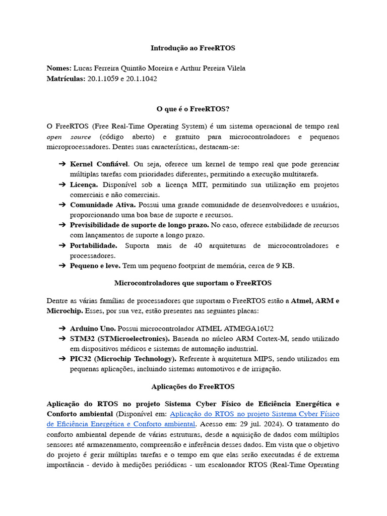 2 Lista de Exercícios - Introducão Ao FreeRTOS | PDF