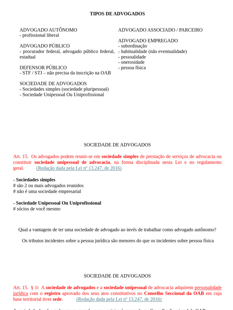 5 Aula - Tipos de Advogados | PDF