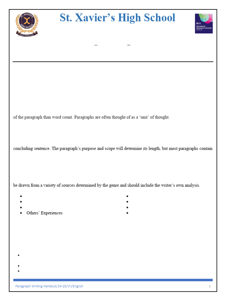 Paragraph Writing Handout | PDF