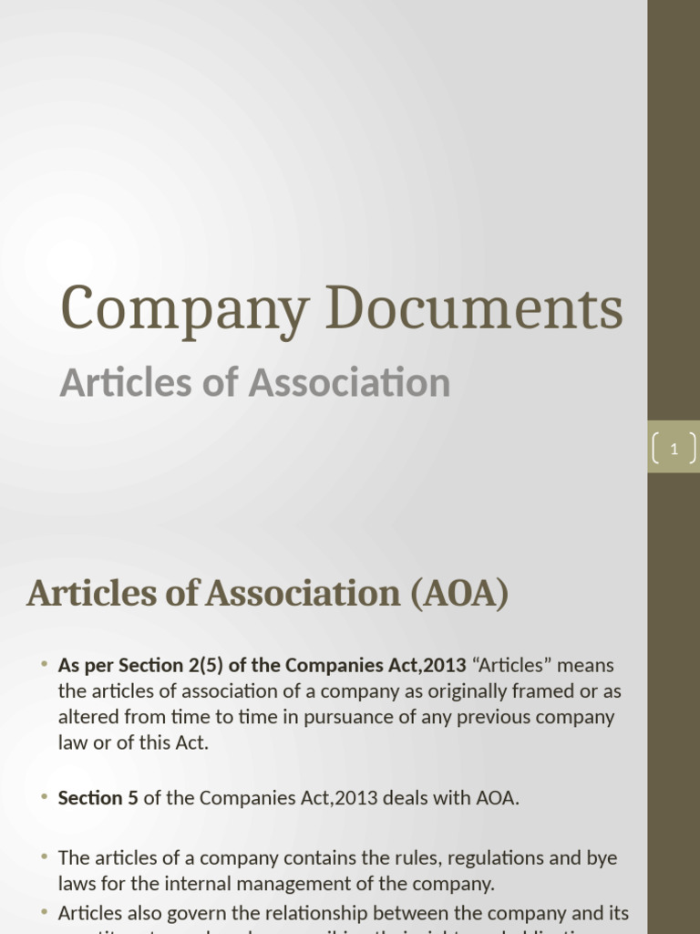 Company Documents: Articles of Association | PDF