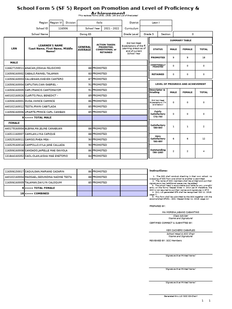 SF5 - 2021 - Grade 5 - 0 | PDF