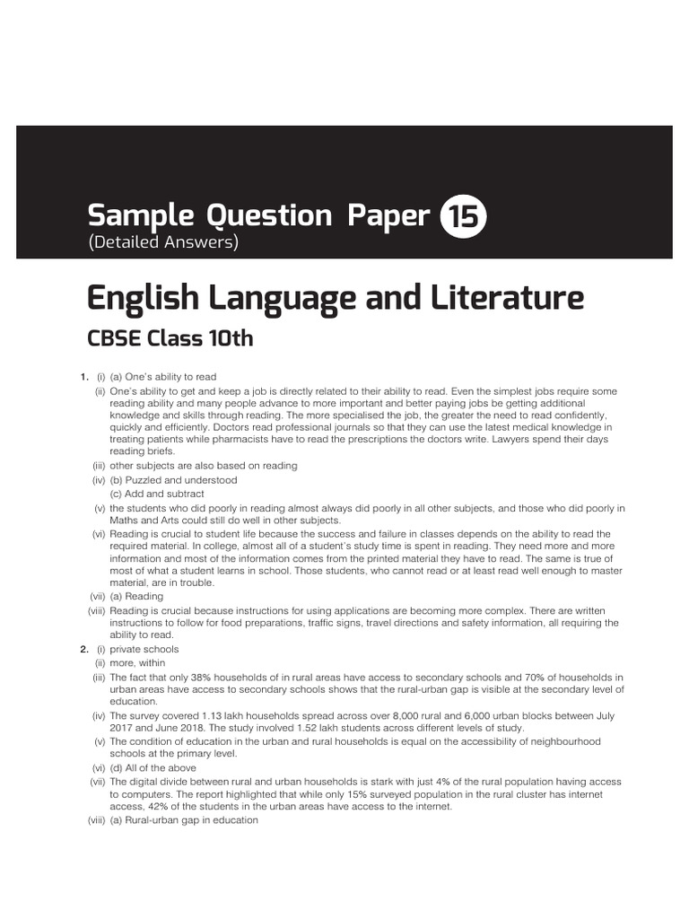 2023 CBSE Sample Paper 15 English Language Literature Class 10 | PDF