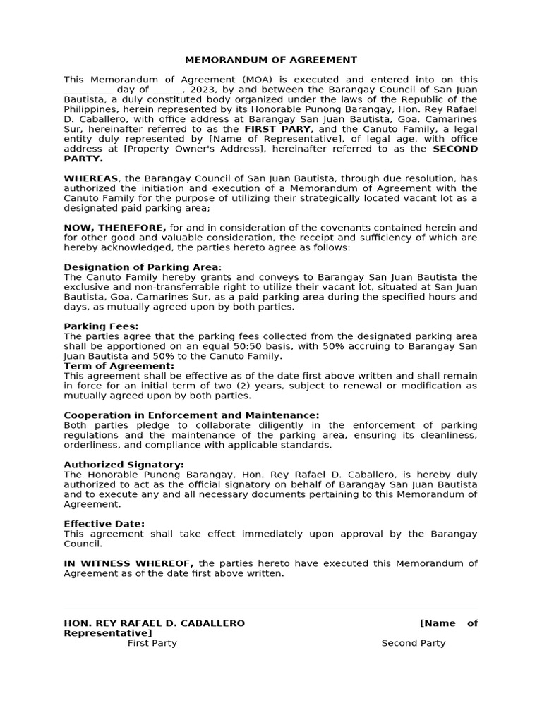 Memorandum of Agreement-Parking | PDF