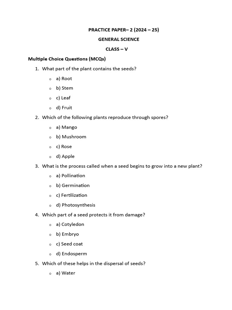 GSC Question Bank for Class V Science | PDF | Water | Seed