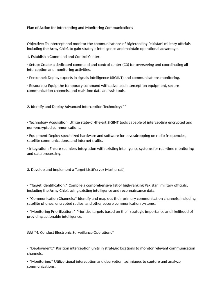 Plan of Action For Intercepting and Monitoring Communications | PDF
