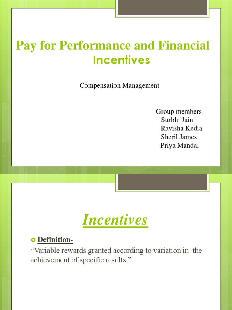 Pay For Performance and Financial Incentives PDF Incentive