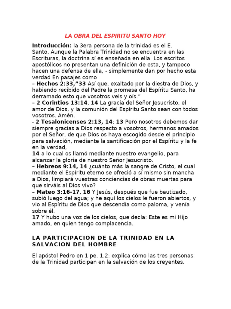 La Obra Del Espiritu Santo Hoy | PDF