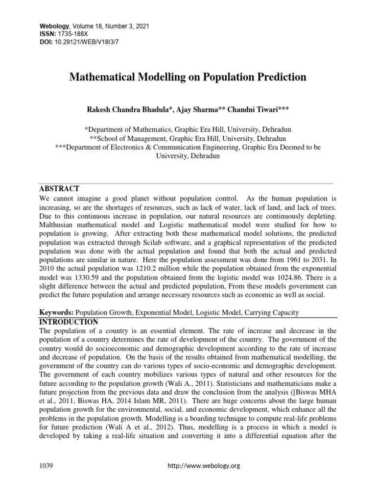 Population Prediction via Mathematical Models | PDF | Logistic Function ...