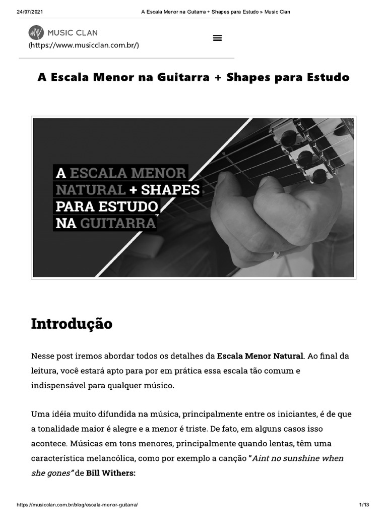 A Escala Menor Na Guitarra + Shapes para Estudo Music Clan | PDF ...