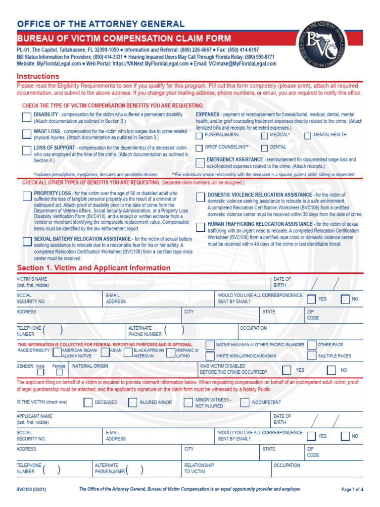 BVC100 VictimCompensationClaimForm | PDF
