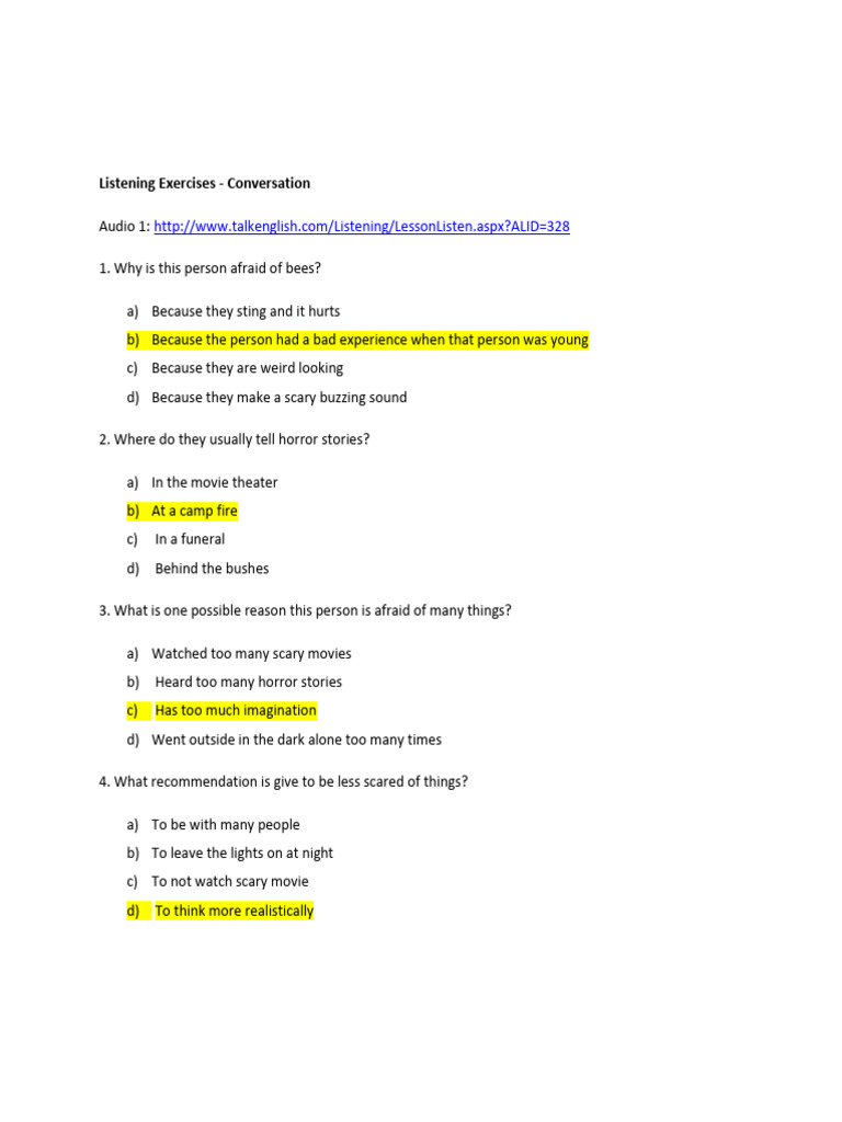 Listening Exercises Answers | PDF