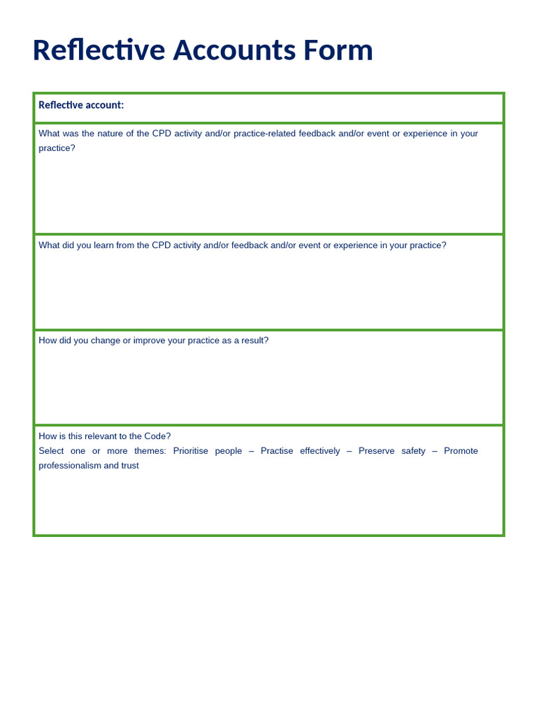 Reflective Accounts Form Nurses | PDF