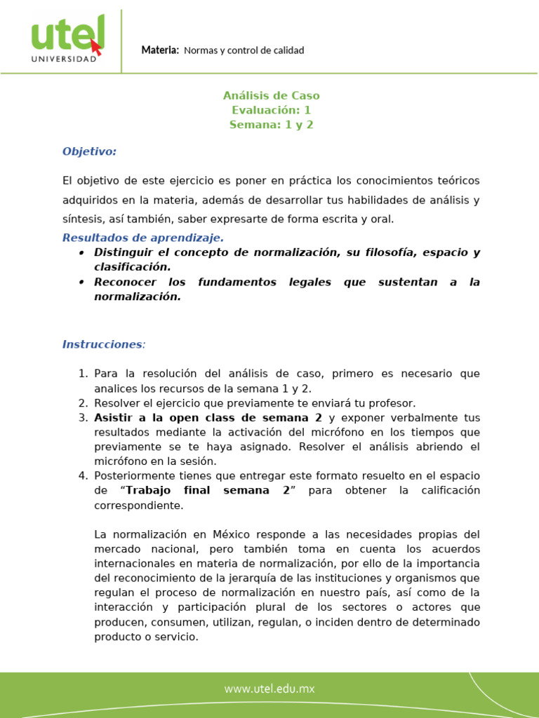 CASO - 1 - Normas y Control de Calidad - Evaluación 1 - P | PDF
