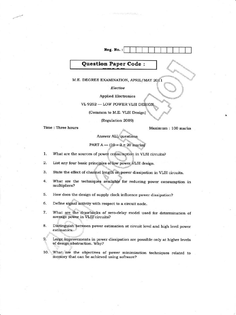 Low Power VLSI Design Questions | PDF