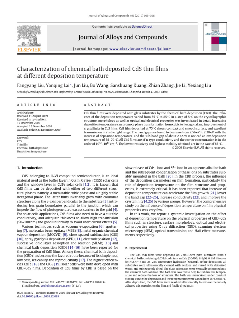 Characterization of Chemical Bath Deposited CDS Thin Films at Different ...