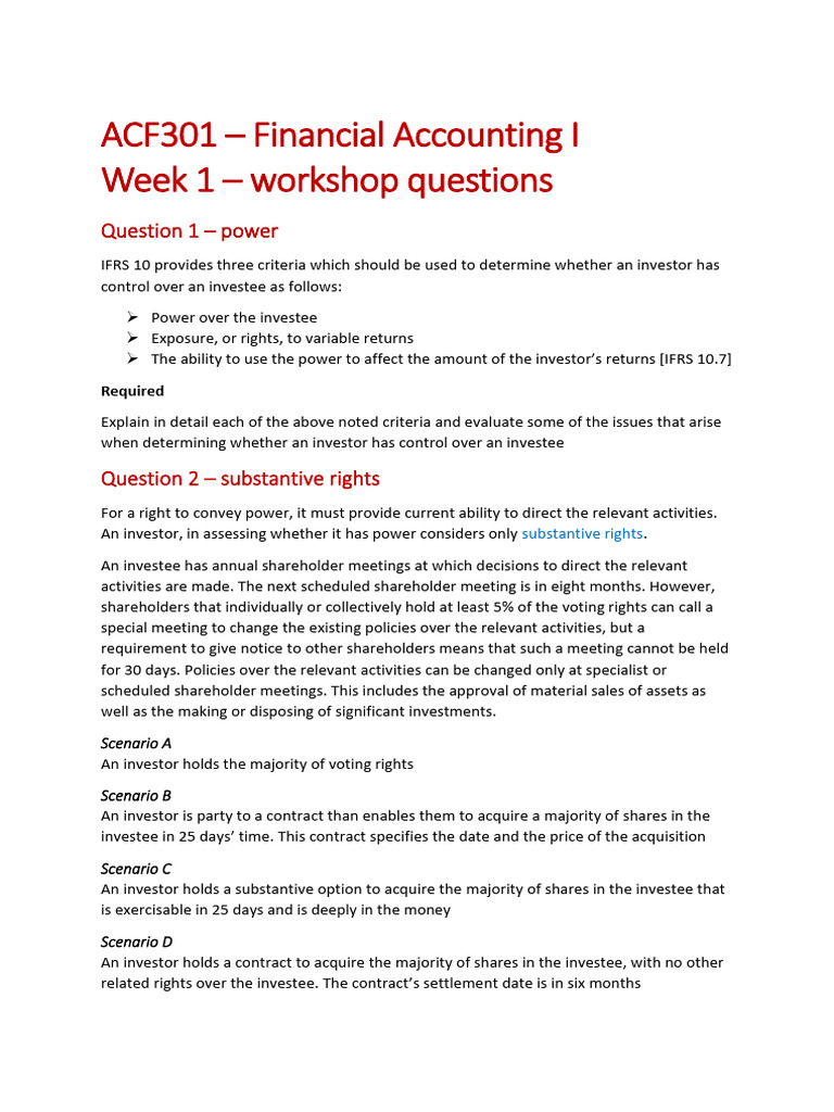 Week 1 - Workshop Questions Rights and Control | PDF